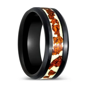 BRONZIUM | Black Tungsten Ring, Copper Scraps Inlay, Beveled