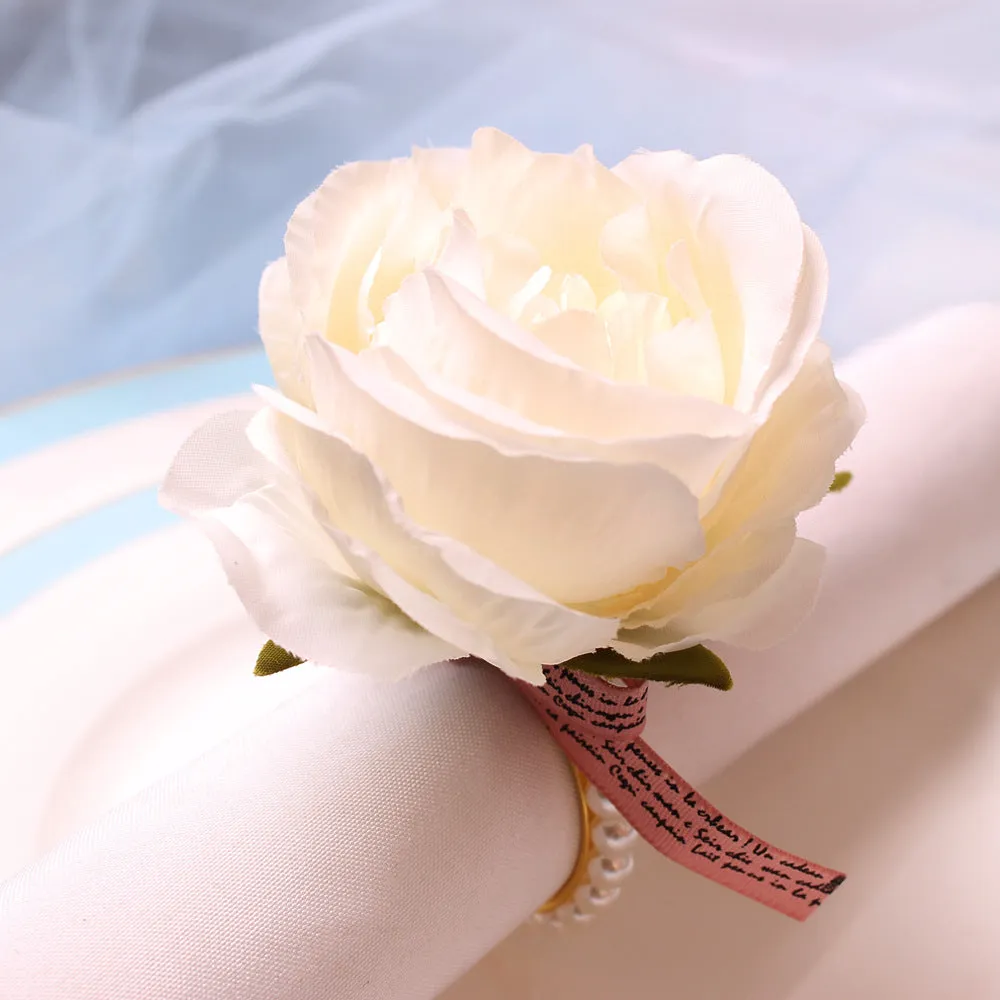 Bulk Set of 12pcs Handmade Rose Napkin Rings with Pearls Buckles Wholesale