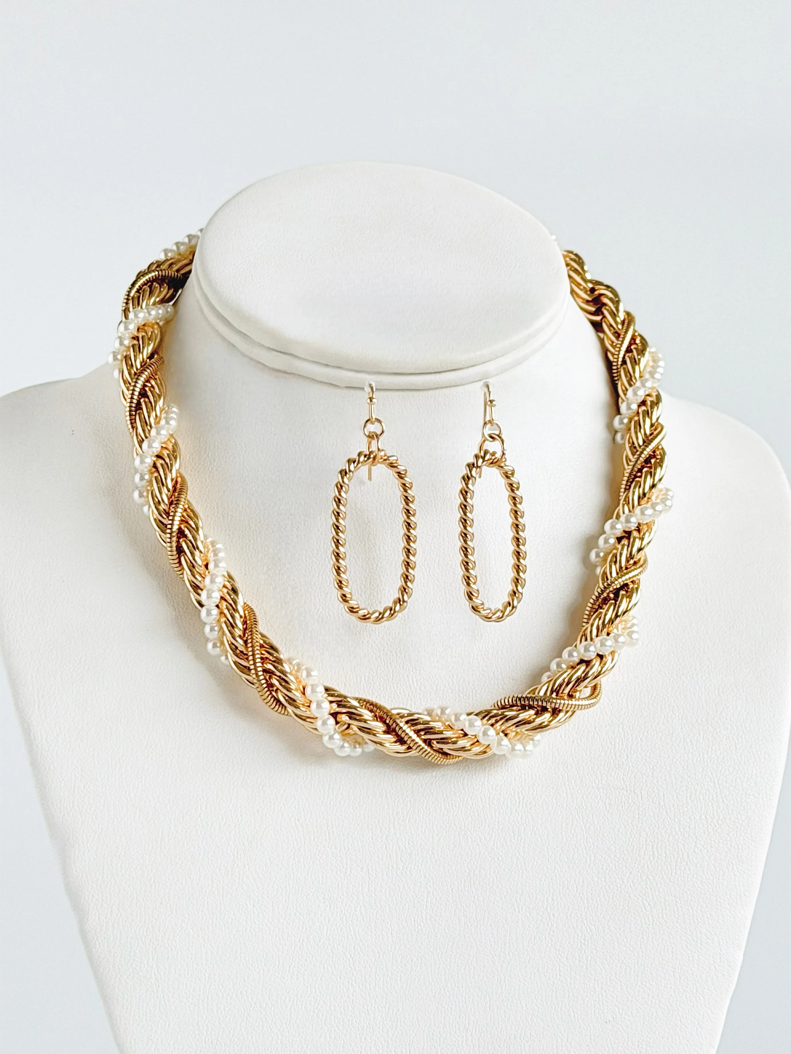 Cables Twist & Pearl Mixed Necklace Set