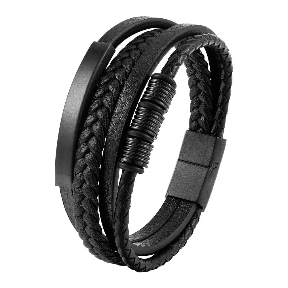 Charm Braid Rope Bracelet For Men Stainless Steel Magnetic Buckle Genuine Leather Bracelets & Bangles Male Female Jewelry