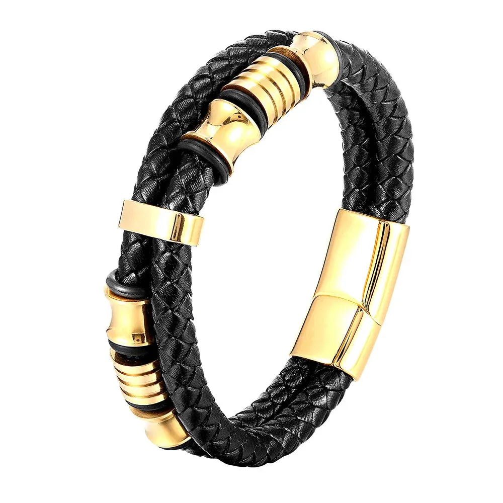 Charm Braid Rope Bracelet For Men Stainless Steel Magnetic Buckle Genuine Leather Bracelets & Bangles Male Female Jewelry