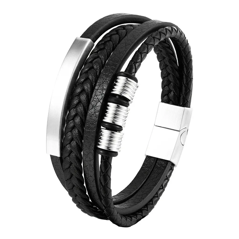 Charm Braid Rope Bracelet For Men Stainless Steel Magnetic Buckle Genuine Leather Bracelets & Bangles Male Female Jewelry