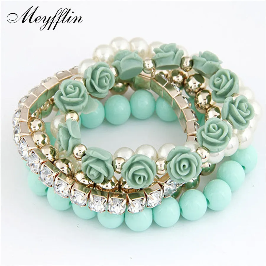 Charm Rose Flower Multi-layer Wrap Vintage Bracelets