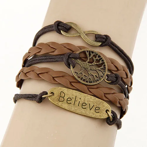 Charm Vintage Multilayer Charm Leather Bracelet Women Owl Cross Believe Bracelets Cheap Statement Jewelry Lady Best Friends Gift