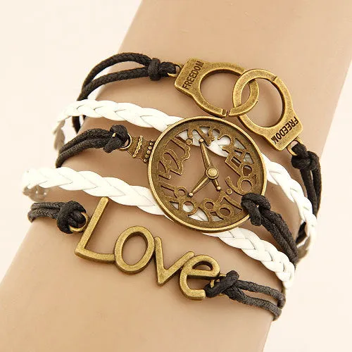 Charm Vintage Multilayer Charm Leather Bracelet Women Owl Cross Believe Bracelets Cheap Statement Jewelry Lady Best Friends Gift