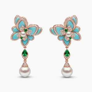 Cleopatra 18K Gold Freshwater Pearl and Diamond Butterfly Gemstone Earrings