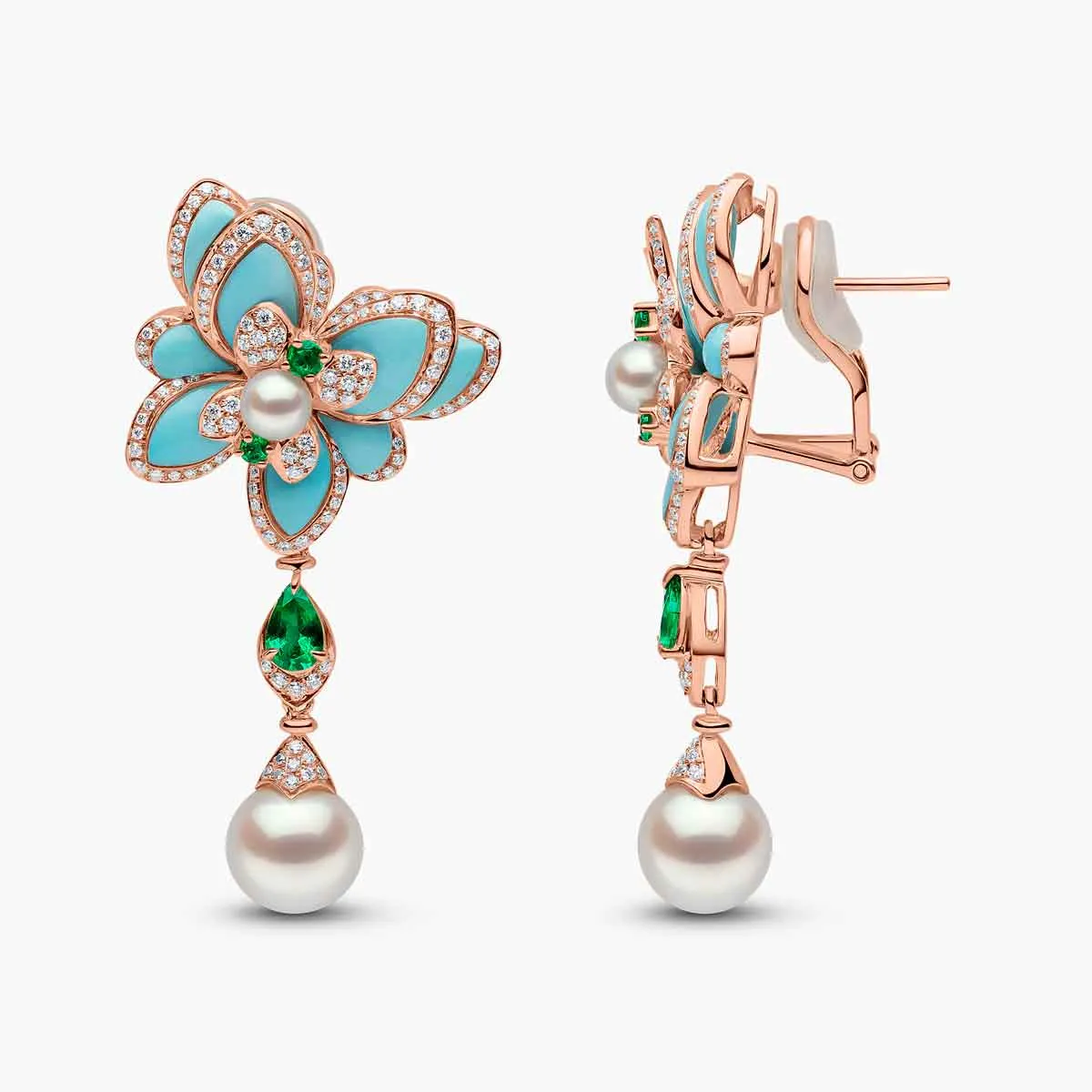 Cleopatra 18K Gold Freshwater Pearl and Diamond Butterfly Gemstone Earrings