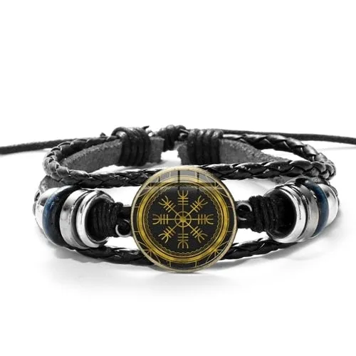 Cool Viking Compass Braided Leather Bracelet