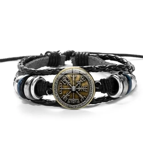 Cool Viking Compass Braided Leather Bracelet