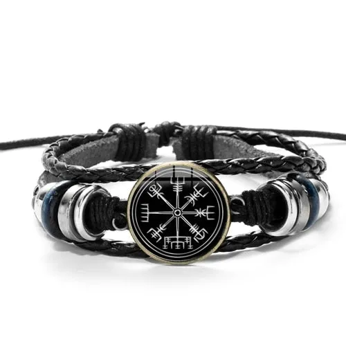 Cool Viking Compass Braided Leather Bracelet