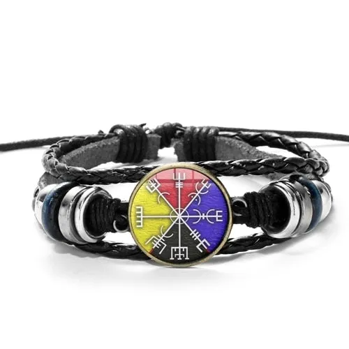 Cool Viking Compass Braided Leather Bracelet