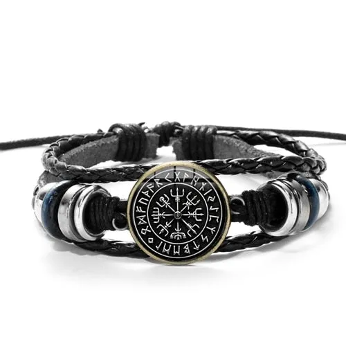 Cool Viking Compass Braided Leather Bracelet