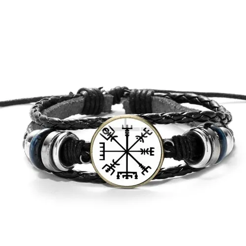 Cool Viking Compass Braided Leather Bracelet