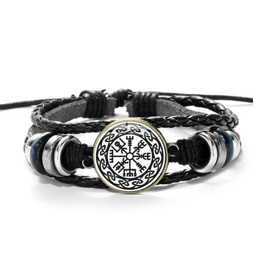 Cool Viking Compass Braided Leather Bracelet