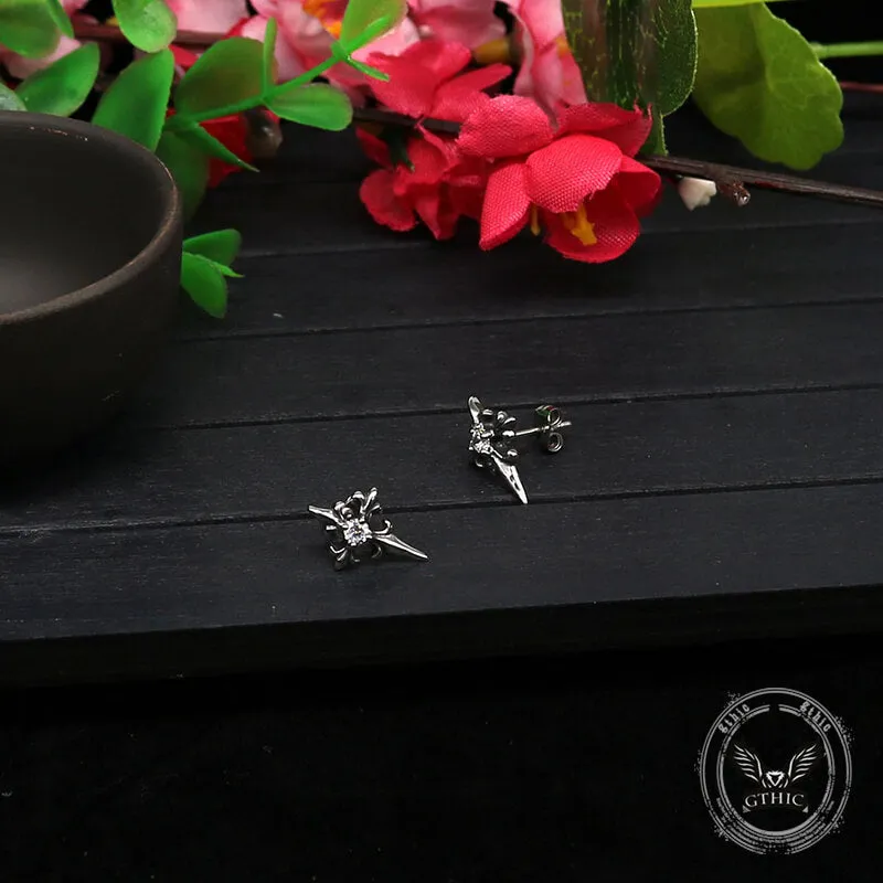 Cross Inlaid Black Stone Stainless Steel Earrings