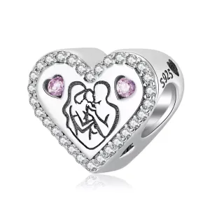 Crystallized Newborn Family Heart Charm 925 Sterling Silver