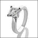 Cubic Zirconia 1 Carat Princess Stone Tiffany Solitaire 14k White Gold Ring