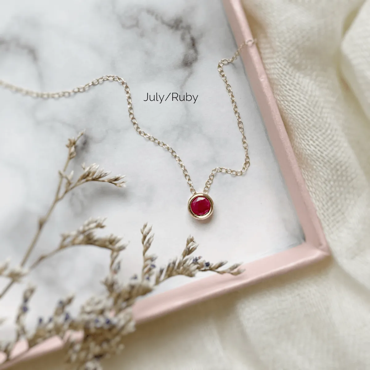 Dainty Minimalist Birthstone Pendant - Genuine Gemstone - Solid 14k Gold