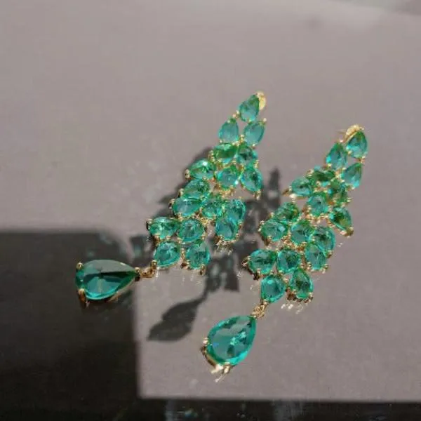 Dazzling Green Leaves Large Drop Earrings