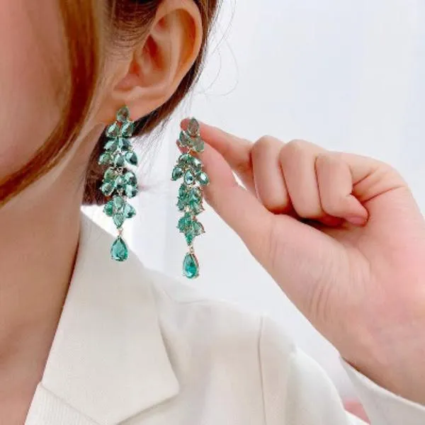 Dazzling Green Leaves Large Drop Earrings