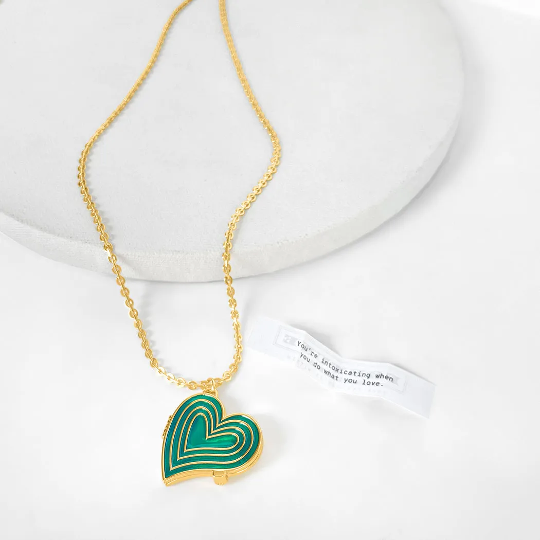 Deco Heart Locket (Emerald) - Gold