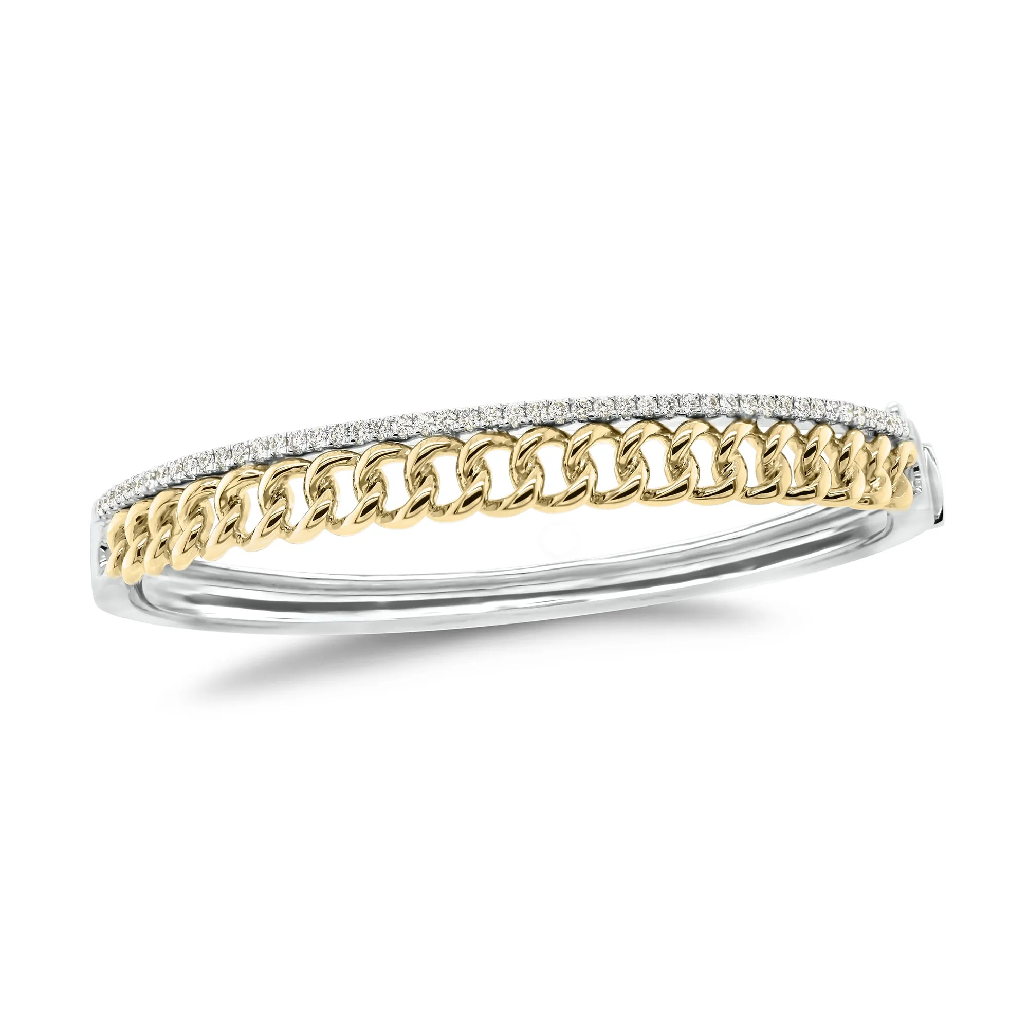 Diamond Two-Tone Curb Chain Bangle Bracelet