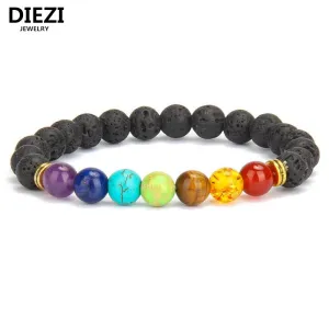 DIEZI Fashion Muticolor Bracelets Lava 7 Chakra Beads Stone Bracelet Women Reiki Prayer Yoga Bracelet Stones Bracelets bangles