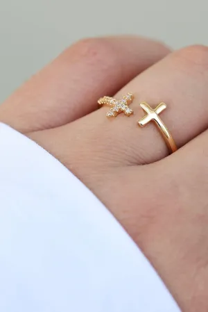 Double Gold Cross Ring