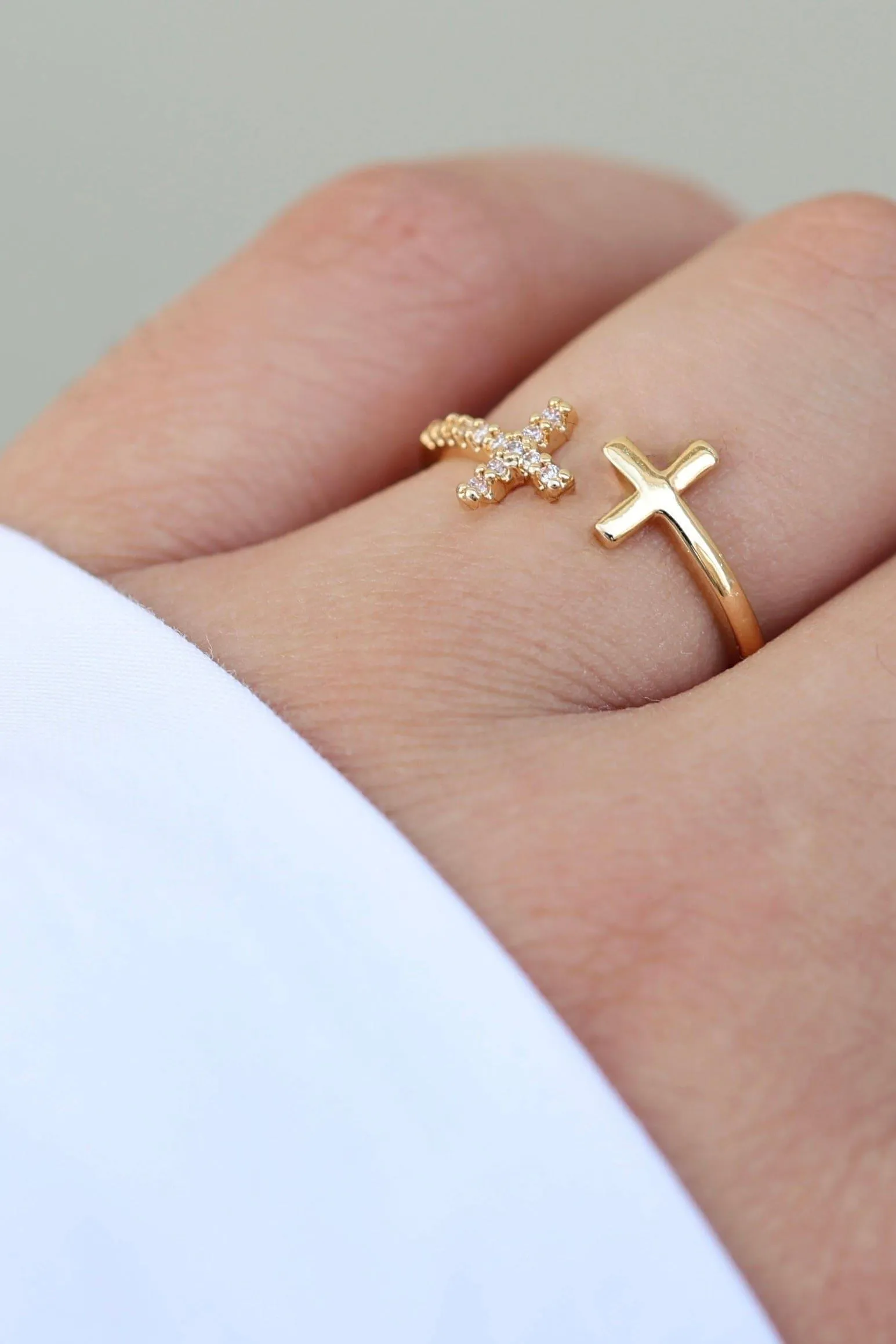 Double Gold Cross Ring