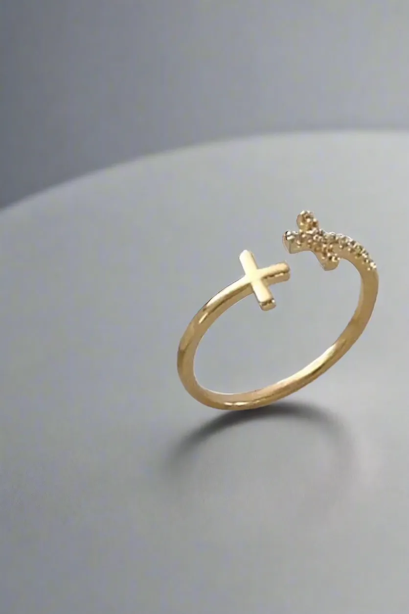 Double Gold Cross Ring