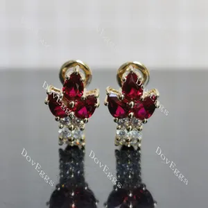 Doveggs pear ruby colored gem/lab grown diamond earrings