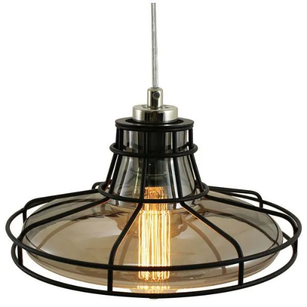 Edison Pendant Lamp with Smoke Glass and Cage