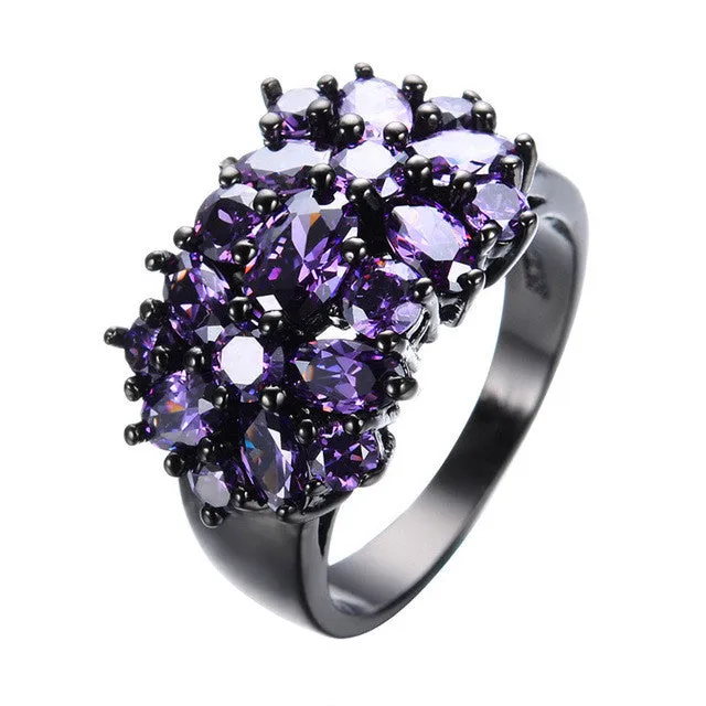 Elegant Black Gold Filled CZ Ring Unique Design Vintage Party Wedding Zircon Rings For Women Gifts Fashion Jewelry