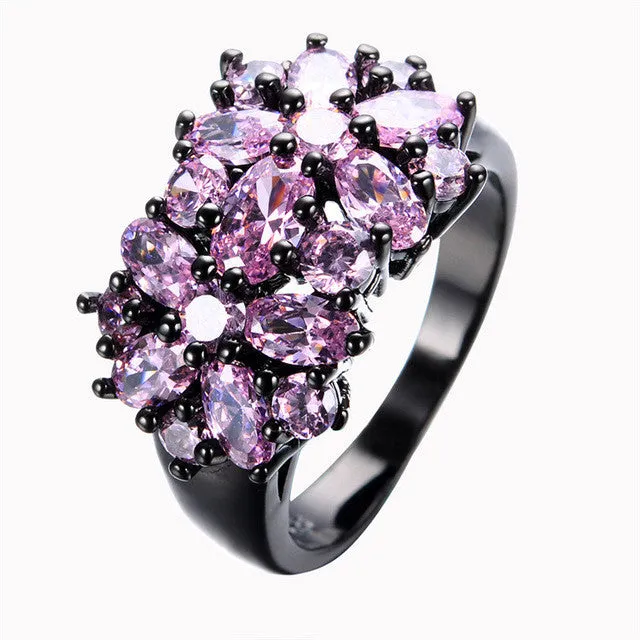 Elegant Black Gold Filled CZ Ring Unique Design Vintage Party Wedding Zircon Rings For Women Gifts Fashion Jewelry