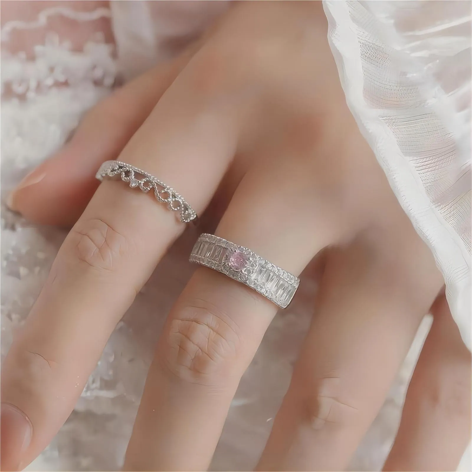 Elegant Pink Rhinestone Crystal Ring