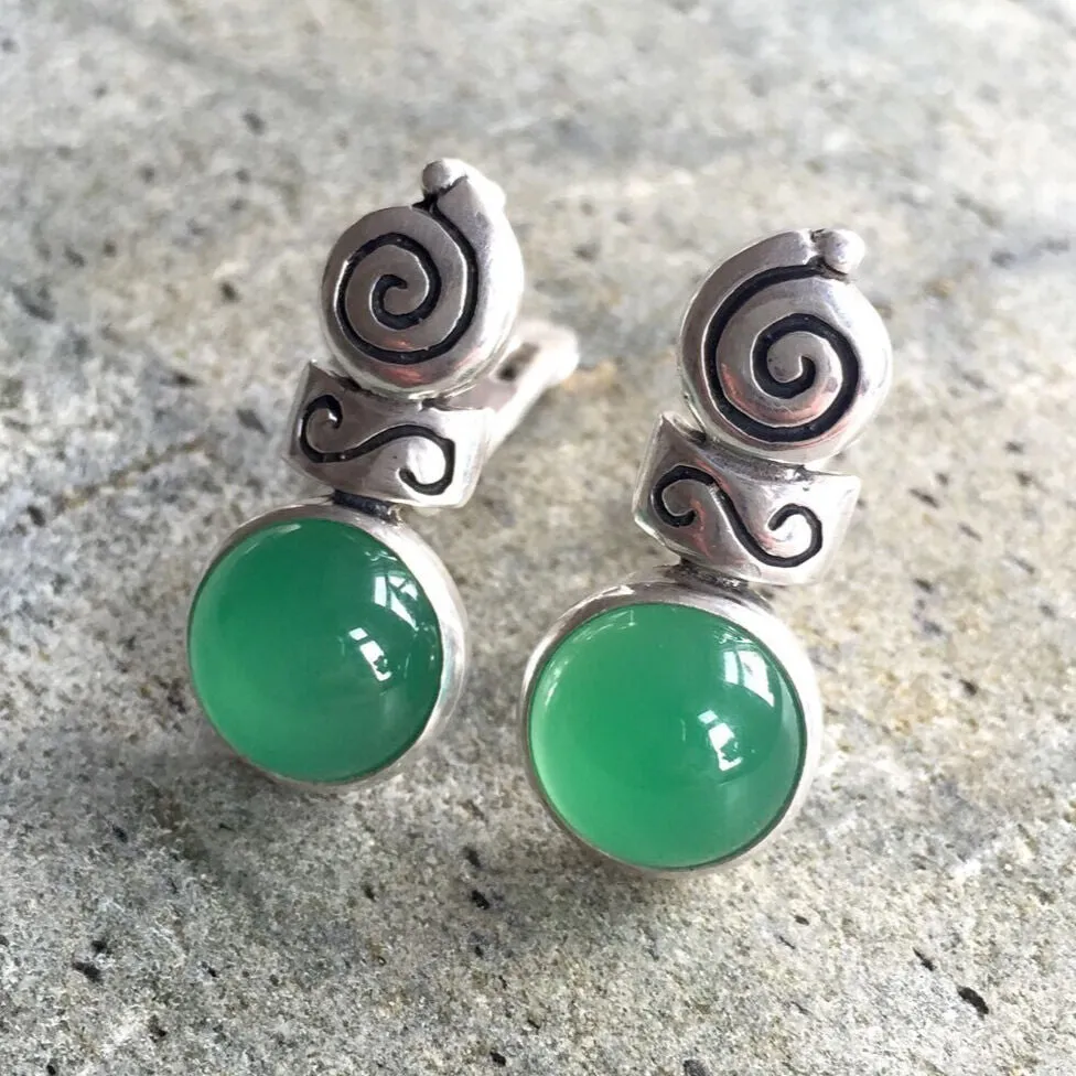 Emerald Boho Earrings - Tribal Emerald Earrings - Emerald Oval Earrings