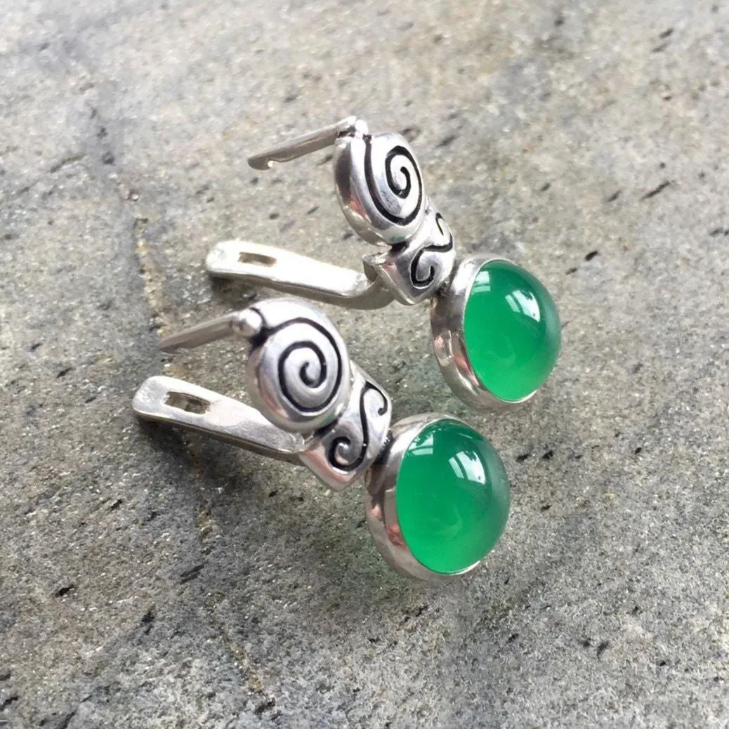 Emerald Boho Earrings - Tribal Emerald Earrings - Emerald Oval Earrings