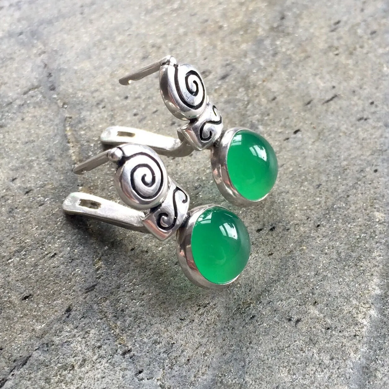 Emerald Boho Earrings - Tribal Emerald Earrings - Emerald Oval Earrings