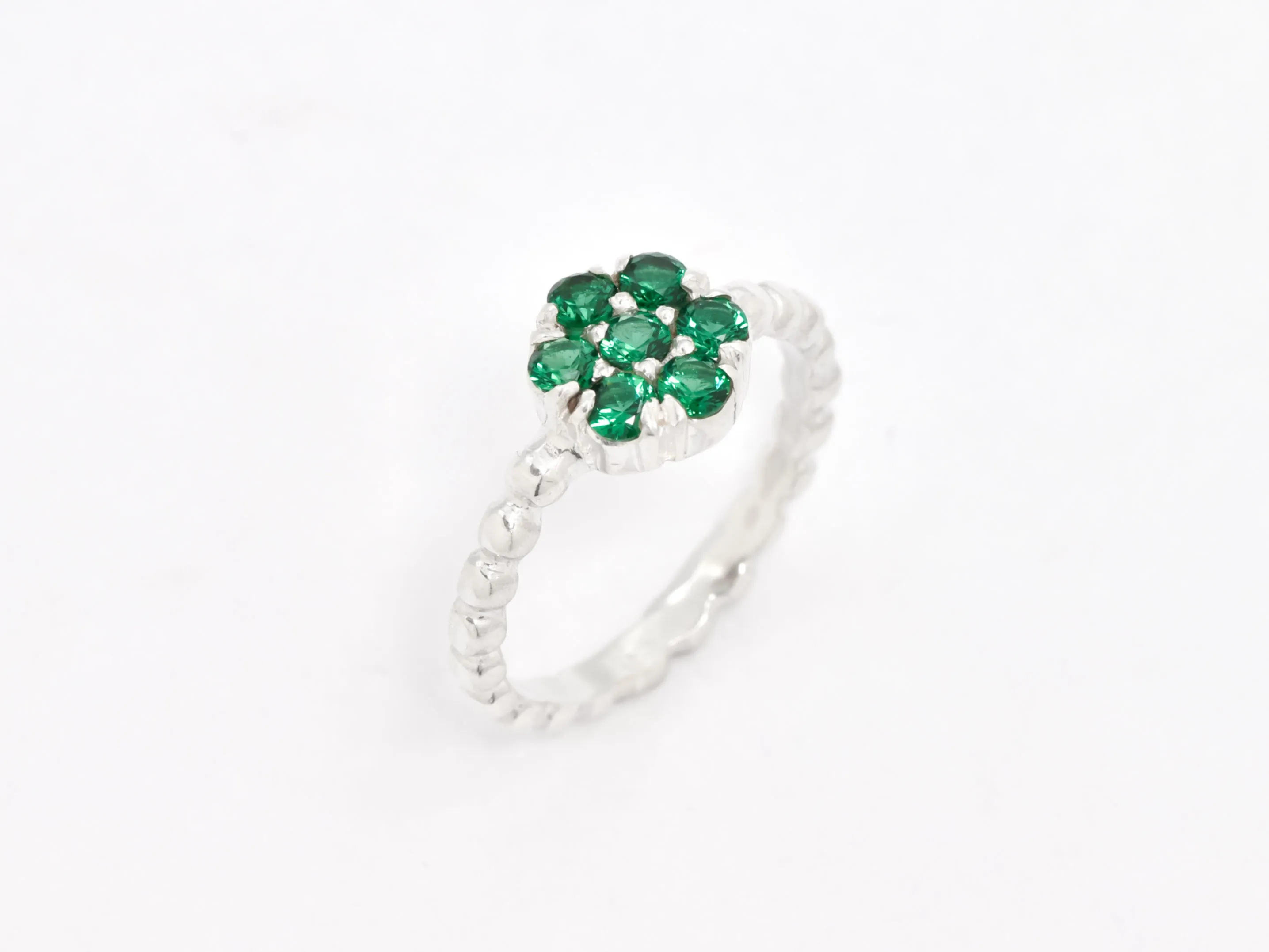 Emerald Flower Ring - Green Gemstone Ring - Daisy Emerald Ring