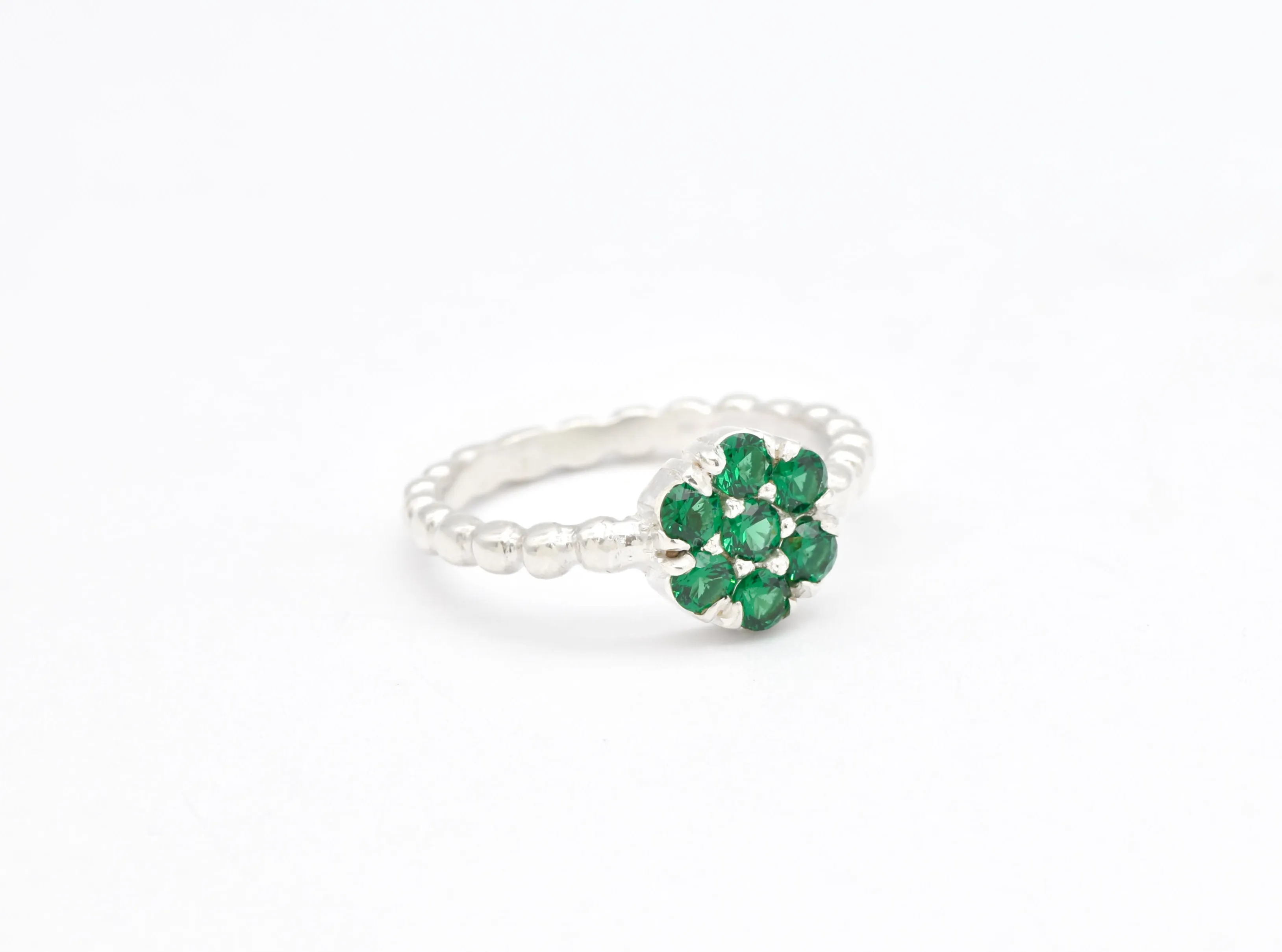 Emerald Flower Ring - Green Gemstone Ring - Daisy Emerald Ring