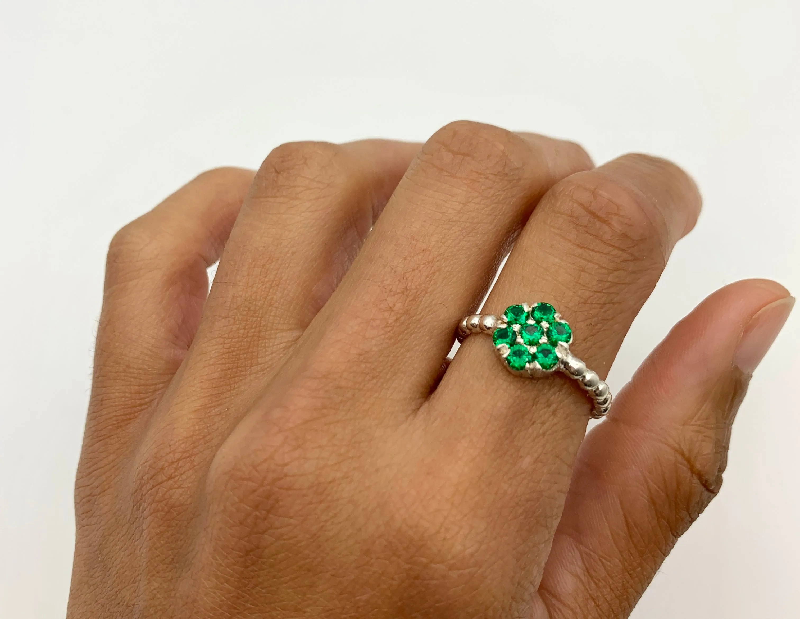 Emerald Flower Ring - Green Gemstone Ring - Daisy Emerald Ring