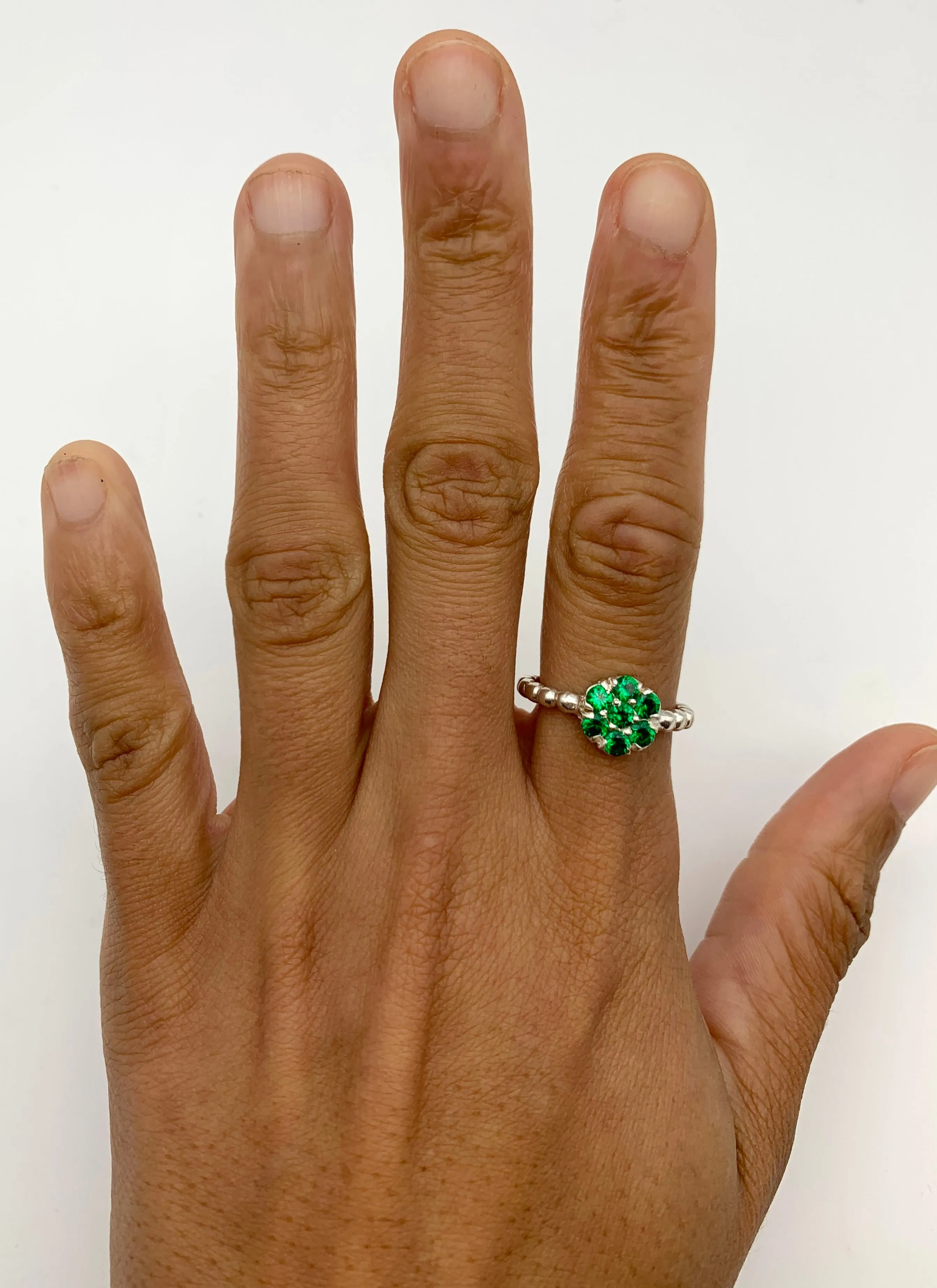 Emerald Flower Ring - Green Gemstone Ring - Daisy Emerald Ring