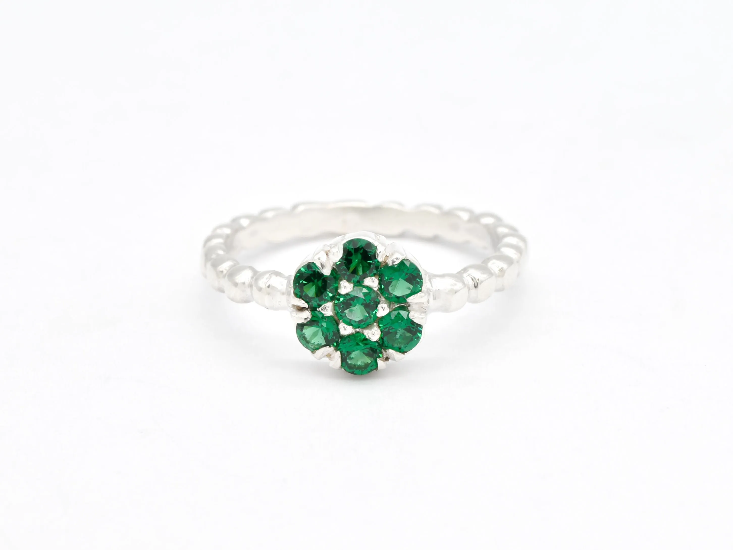 Emerald Flower Ring - Green Gemstone Ring - Daisy Emerald Ring