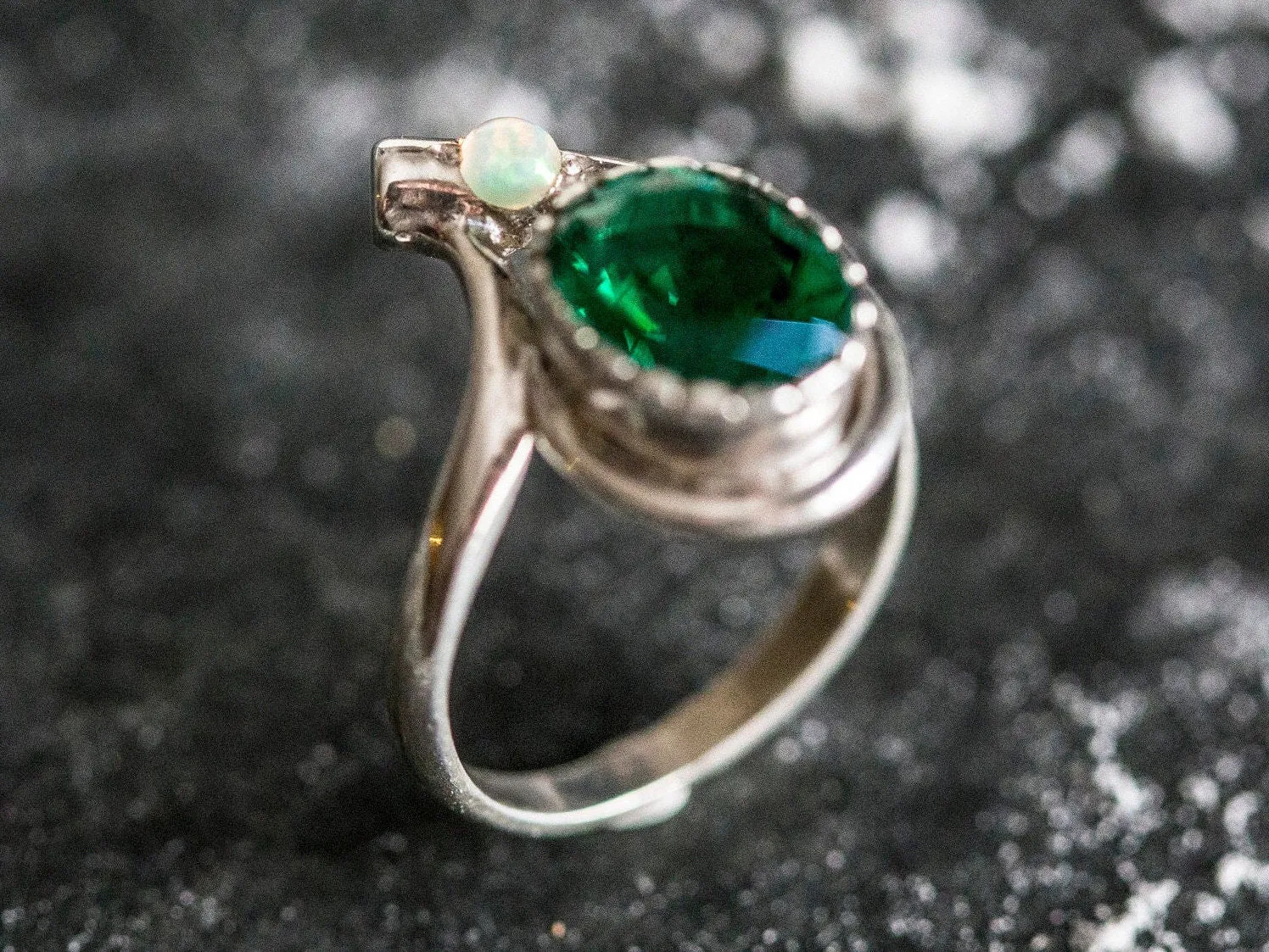 Emerald Teardrop Ring - Two Stone Ring - Vintage Emerald Ring