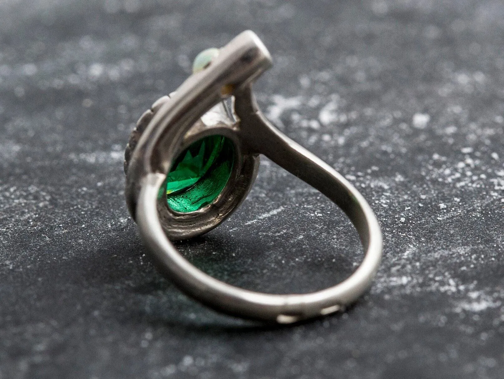 Emerald Teardrop Ring - Two Stone Ring - Vintage Emerald Ring