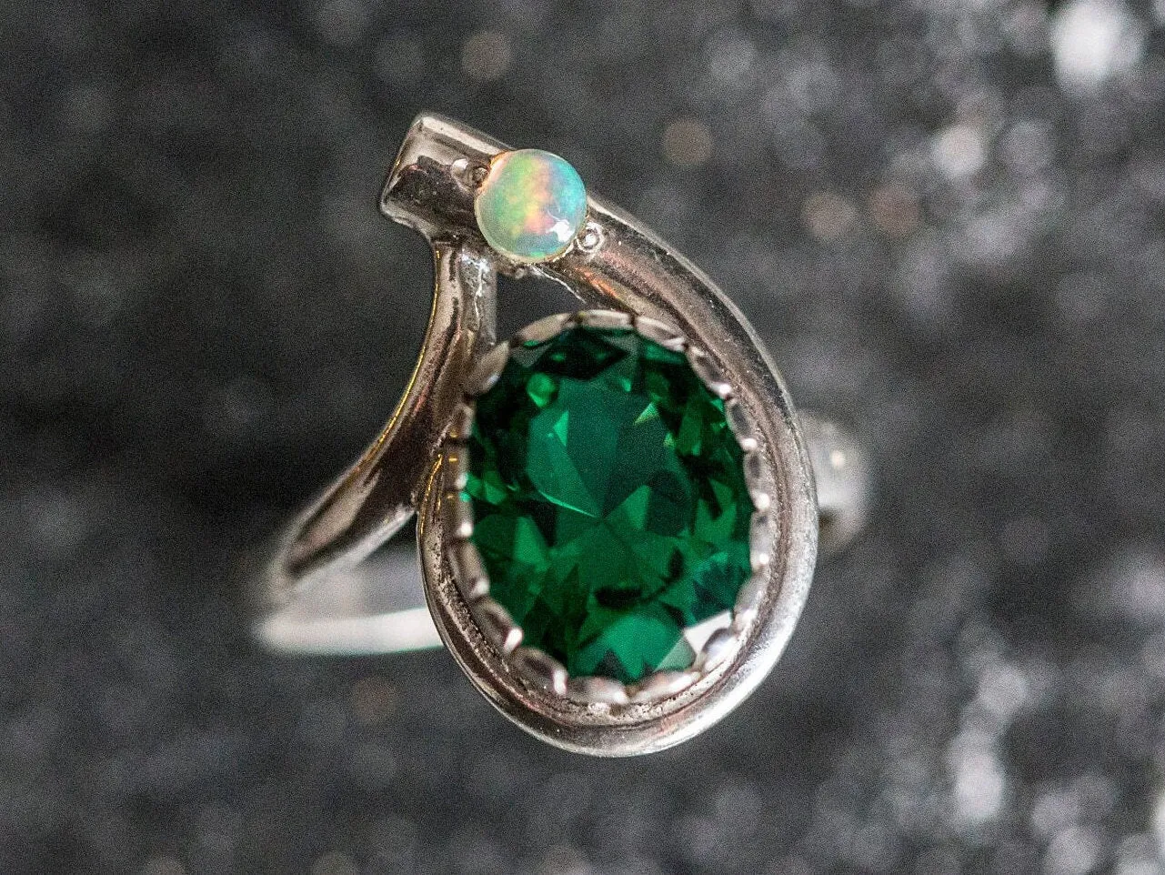 Emerald Teardrop Ring - Two Stone Ring - Vintage Emerald Ring