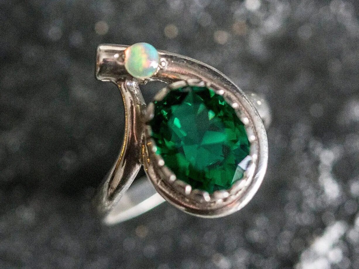 Emerald Teardrop Ring - Two Stone Ring - Vintage Emerald Ring