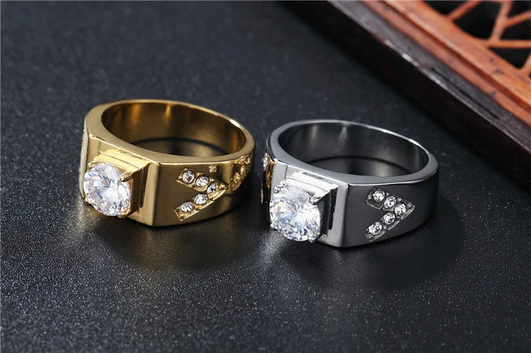 European and American Fashion Men's Titanium Steel Wedding Zircon Rings