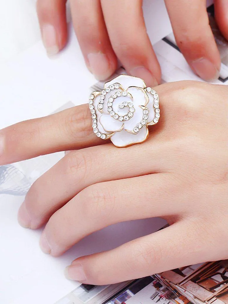 Flower Design Rhinestone Ring