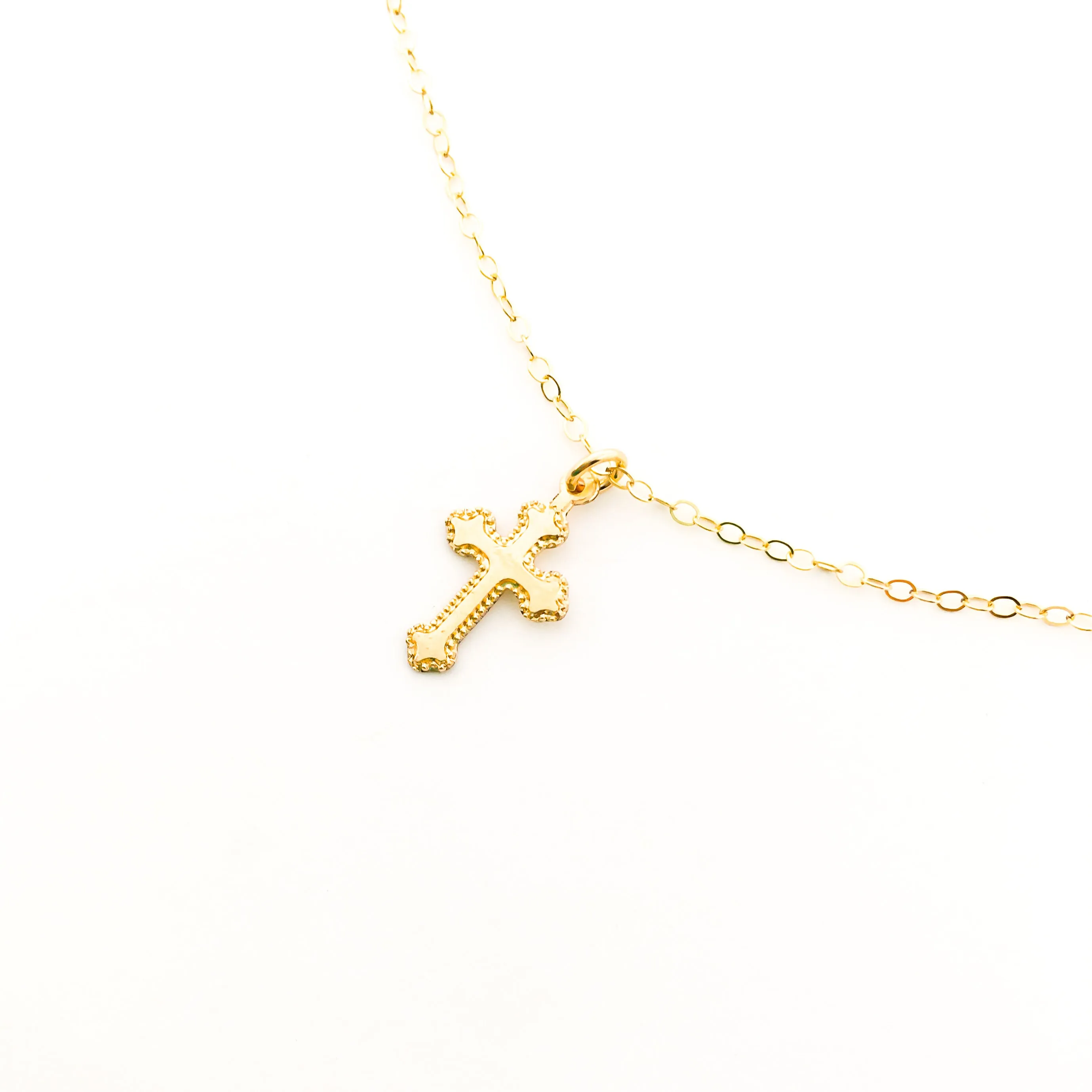 Genevieve Dainty Textured Cross Necklace | Gold